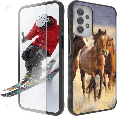 Vista 23 de Funda para Samsung Galaxy A13/A04/A04S/A23/A32 5G con protector de pantalla, parte trasera con textura de policarbonato duro, hermosa flor, diseño