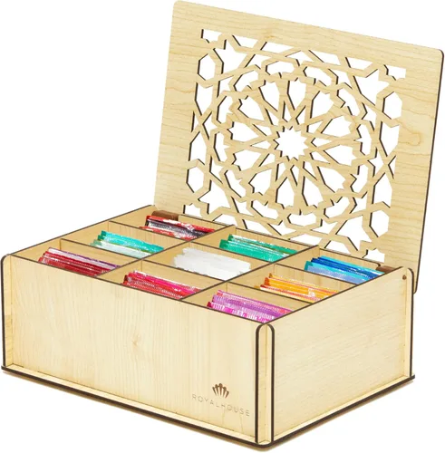 Vista 9 de RoyalHouse Caja de Almacenamiento de Té de Madera Premium (MDF Duro) Organizadora (Marrón), Caja Decorativa Multifuncional Ecológica, 9