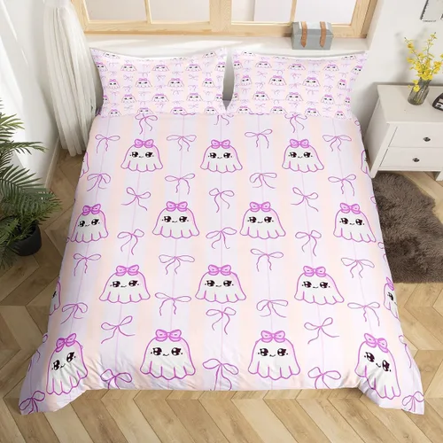 Vista 35 de Manfei Juego de funda de edredón con diseño de calabaza, tamaño individual, funda de edredón con 1 funda de almohada, juego de ropa de cama de 2