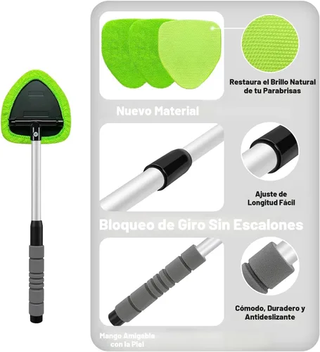 Vista 3 de XINDELL Herramienta de Limpiador de Parabrisas – Kit de Limpieza de Ventanas Interiores de Coche con Mango Extensible y 4 Almohadillas
