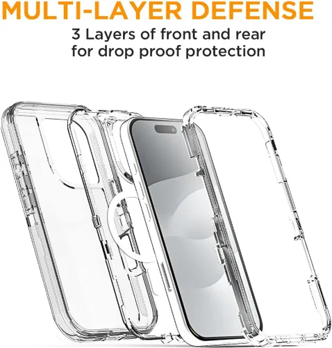 Vista 2 de AICase Funda transparente compatible con MagSafe 3 en 1, resistente protección contra caídas, cuerpo completo, a prueba de golpes y polvo, 3 capas