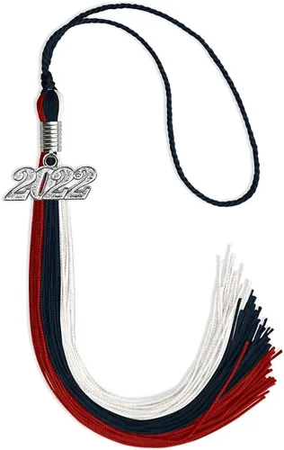 Vista 60 de Endea Graduation Borla de triple color con gota de fecha plateada (negro/dorado/granate, 2020)