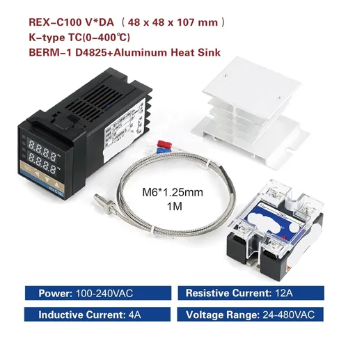 Vista 2 de Rex-C100 Intelligent Temperature Controller Package with K-Type Thermocouple Heat Sink and 25da/40da/60da Solid State Relay