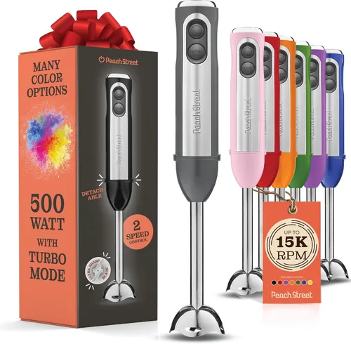 Vista 12 de Set de licuadora de inmersión multiusos, batidora de mano con potente motor de cobre de 800W, alta velocidad, modo Turbo, batidora de mano de 3 en 1