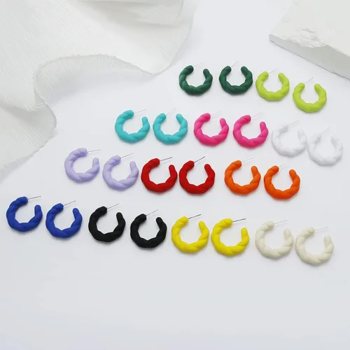 Vista 3 de RUOFFETA Aretes de aro redondos de cuerda trenzada, ligeros en forma de C, para mujeres y niñas