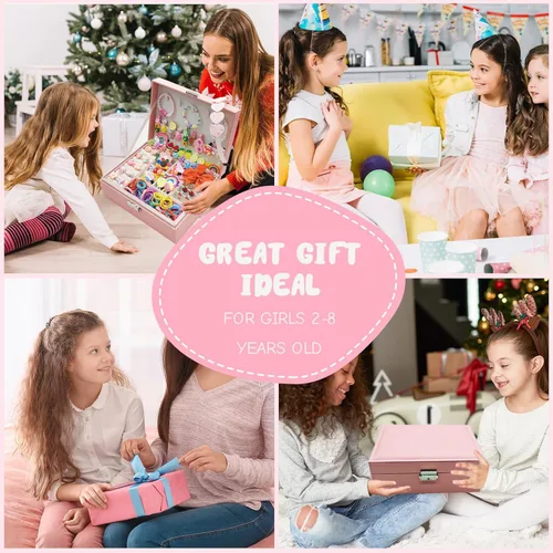 Vista 6 de Joyero con accesorios para el cabello para niñas, pinzas para el cabello, pasadores, lazos para el cabello, lazos, anillos de juguete, pulseras