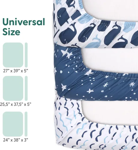 Vista 3 de The Peanutshell Paquete de 3 sábanas bajeras de corral suaves y transpirables para bebé, niño o niña, para colchón Pack N Play, se adapta a