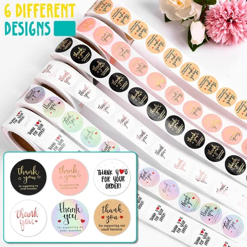 Vista 2 de 3000 Calcomanías de Agradecimiento de 1 Pulgada, 6 Rollos de Calcomanías de Agradecimiento por Apoyar Mi Pequeña Empresa, Calcomanías Hechas a Mano