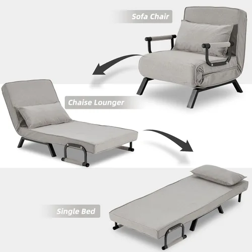 Vista 59 de Sillón convertible para cama, sillón tapizado de tres pliegues con almohada, sofá plegable de ocio con respaldo ajustable de 6 ángulos, cama