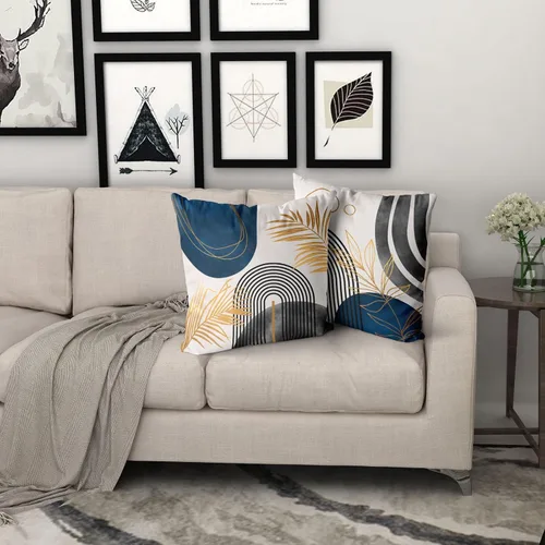 Vista 7 de juego de 4 fundas de almohada bohemias grises y azules de 20 x 20 pulgadas, fundas de almohada geométricas abstractas de estilo moderno de mediados