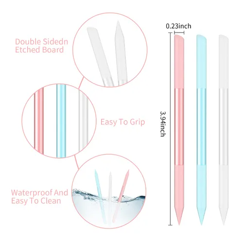 Vista 2 de Juego de 3 herramientas de cristal para quitar cutículas, lima de uñas, removedor de cutículas, juego de herramientas de cristal de doble cara