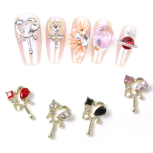 Vista 5 de 16 piezas de diamantes de imitación de aleación 3D de corazón para uñas acrílicas, gotas de lava en forma de corazón, gemas de arte de uñas