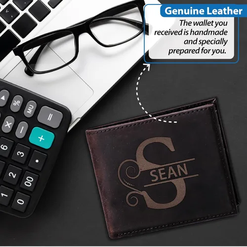 Vista 8 de Personalized Valentines Day Gifts for Husband, Custom Engraved Monogram Wallet, Leather Wallet for Boyfriend Fathers Days, Anniversary, Wedding