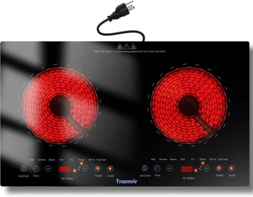 Vista 17 de Estufa eléctrica de 2 quemadores, estufa eléctrica de dos quemadores de 24 pulgadas, encimera de 2000 W y placa de cerámica integrada