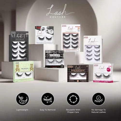 Vista 6 de KISS Pestañas postizas de color negro mate, 0.630 in, incluye 1 par de pestañas, fáciles de aplicar, racimos de pestañas reutilizables