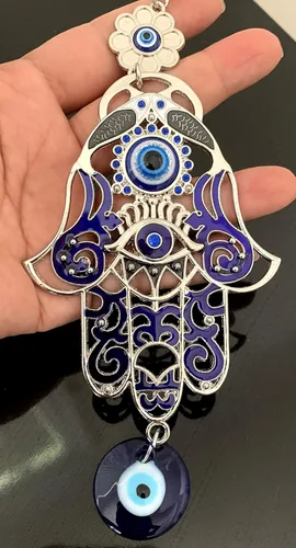 Vista 6 de Betterdecor Colgante de pared de mano Hamsa de mal de ojo azul para decoración de coche de oficina en casa 023