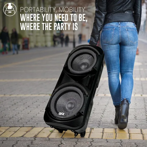 Vista 7 de QFX PBX-2012 Dual 12 "Bluetooth portátil recargable Karaoke PA altavoz fuerte partido con luces LED círculo