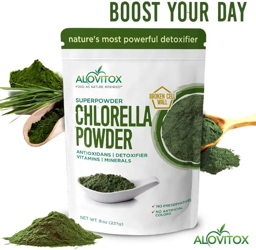 Vista 5 de Alovitox Chlorella orgánica en polvo de 8 onzas Superalimento denso en nutrientes con antioxidantes, proteínas, vitaminas C, E, complejo B