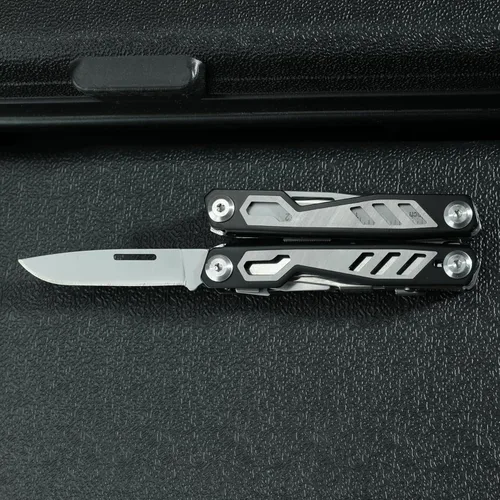 Vista 8 de Multiherramienta compacta 16 en 1, tamaño completo, multiherramienta para bricolaje, mango negro de alto agarre - EDC/senderismo/jardín