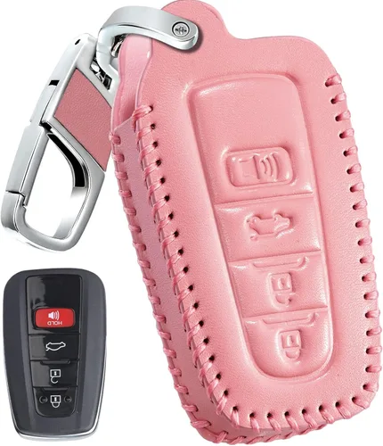 Vista 10 de Slohif Funda de cuero para llavero de Toyota para Camry RAV4 Highlander Avalon C-HR Prius Corolla GT86 2018-2022 con 4 botones, funda