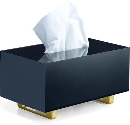 Vista 5 de YoBa Soporte de caja de pañuelos acrílico grueso Dispensador de caja de pañuelos rectangular con patas de aluminio plateadas en plata para baño