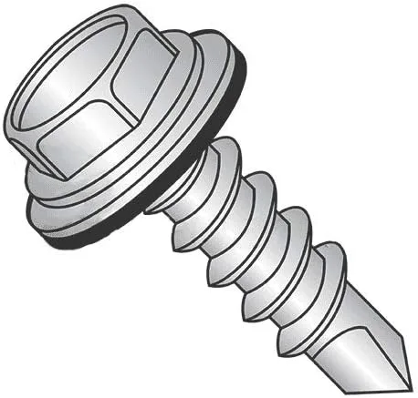 Tornillos autoperforantes de 1/4" x 1" para metal con arandela de goma, acero galvanizado, cabezal de arandela hexagonal, autoperforantes, punta de