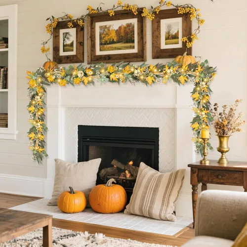 Vista 4 de Guirnalda de 6 pies de otoño para repisa, decoraciones de otoño para el hogar, porche de otoño, guirnaldas de hojas de arce de otoño