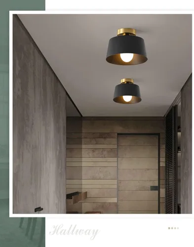 Vista 7 de Lámpara de Techo Moderna Semi Empotrada con Placa Dorada y Pantalla Negra Mate, Lámpara de Techo Estilo Granja para Isla de Cocina Comedor Vestíbulo