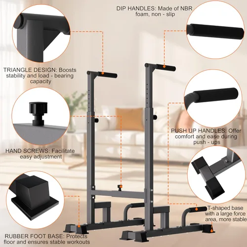 Vista 5 de Dip Bar Attachment for 2"x2" Squat Rack, Heavy Duty Power Rack Attachment with 5/8" or 1" Hole