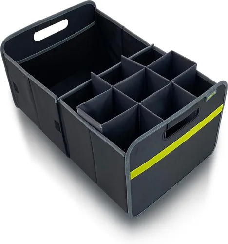 meori Organizador plegable para maletero para automóvil con inserto de botella para comestibles, viajes por carretera, 2 compartimentos, bolsillo de