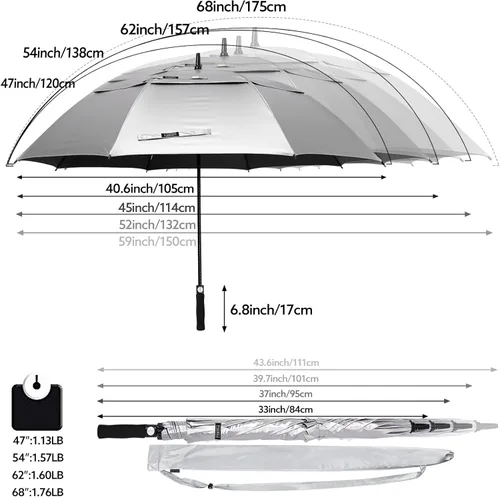 G4Free Paraguas de golf con protección UV de 47/54/62/68 pulgadas, con apertura automática, doble toldo con ventilación de gran tamaño, extra
