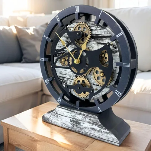 Vista 16 de Reloj de escritorio The Gears Clock de 10 pulgadas con engranajes móviles reales convertible en reloj de pared (Lava Roja)