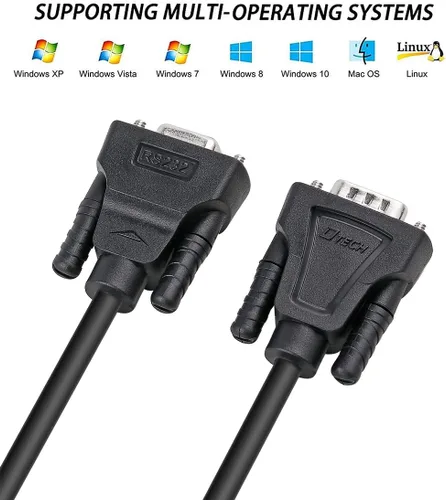 Vista 6 de DTech DB9 RS232 - Cable serie macho a hembra, cable de módem nulo, línea cruzada TX RX para comunicación de datos (10 pies, negro)