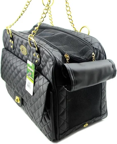 Vista 5 de B-JOY Nuevo bolso de perro para perro, bolso de mano para mascotas, con asas de doble cadena, color negro