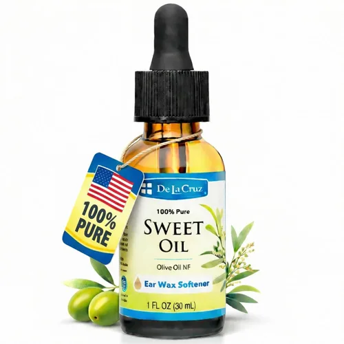 De La Cruz Removedor de cera de oídos y suavizante de cerumen, aceite dulce 100% puro para oídos, aceite suave y natural para oídos, 1 onza líquida