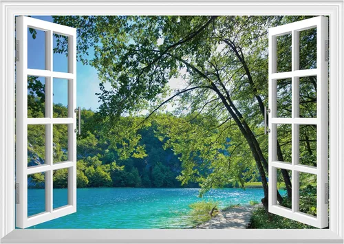 Vista 7 de FLFK Adhesivo de pared falso para ventana, mural de pared de cascada para decoración de pared, calcomanías de pared para pegar y despegar, 24 x 16