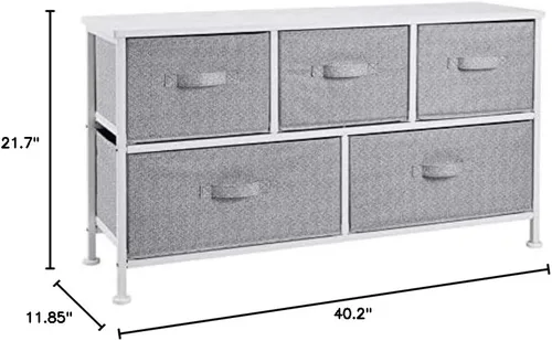 Vista 3 de Amazon Basics Unidad organizadora de almacenamiento de tela extra ancha con 5 cajones para armario, color blanco