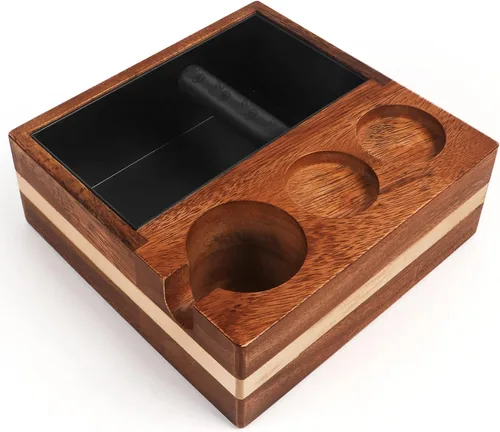 Kmise Caja organizadora de accesorios de nogal natural para distribuidor de espresso, base de estación de tampón, soporte de manipulación, caja de