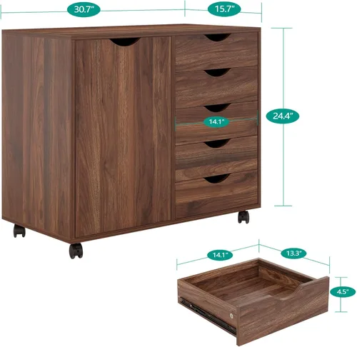Vista 11 de Naomi Home Cómoda de 5 cajones para dormitorio, alta y elegante, con ruedas y estantes de almacenamiento, pequeña para guardarropa, para maquillaje