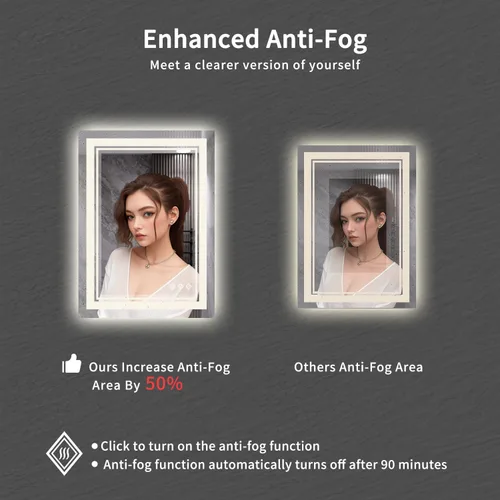 Vista 6 de Espejo LED, 20 x 28 pulgadas, gradiente frontal y retroiluminado LED, espejo de baño LED de 3 colores regulables CRI>90, IP54, espejo de baño