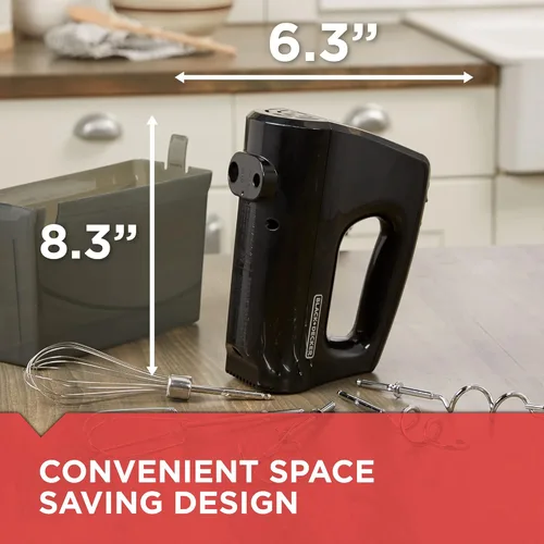 Vista 7 de BLACK+DECKER Batidora de mano versátil de 5 velocidades con 5 accesorios y estuche de almacenamiento, con botón Turbo Boost, función de expulsión