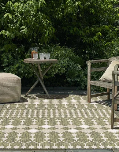Vista 4 de Unique Loom Outdoor Trellis Collection Alfombra de área - Traliccio (10 pies x 14 pies 1 pulgada Rectangular, Verde/ Marfil)