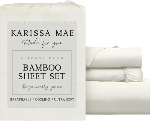 Vista 61 de KARISSA MAE Juego de sábanas de viscosa de bambú de lujo, 100% certificado FSC, refrescante, lujosamente suave, bolsillos profundos de 18 pulgadas