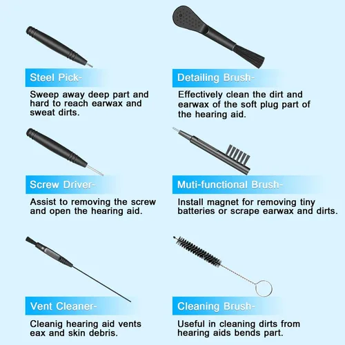 Vista 6 de Kit de limpieza de audífonos, herramientas de limpieza para audífonos, cepillos para audífonos para limpieza, kit limpiador de amplificador