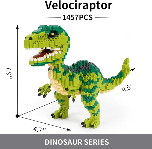 Vista 5 de Bloque de construcción modelo de dinosaurio micro mini bloques de dinosaurio kit de construcción regalos para niños y adultos (velociraptor)