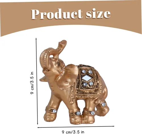 Vista 3 de Elephant Decor for Home, Golden Resin Elephant Statue, 3.5 Inch Feng Shui Figurine for Office Desk & Shelf