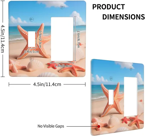 Vista 3 de Starfish 1 palanca 1 interruptor de luz basculante cubierta de placa de pared decoración para el hogar dormitorio cocina decorativa 4.5 x 4.5 1