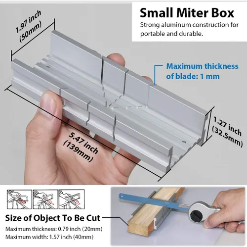 Vista 6 de FIRSTINFO H5441 Caja de ingletes de aluminio metálico de 9.8 pulgadas para sierra manual para sierra de mano con 3 ángulos de corte con tornillo