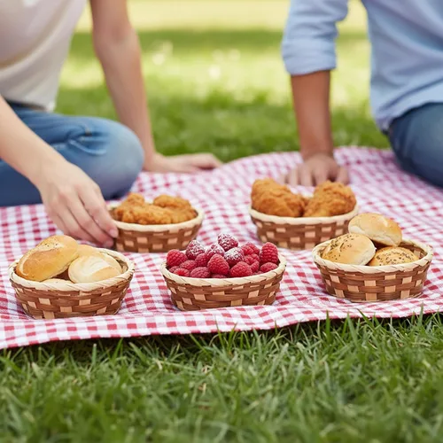 Vista 6 de Nicunom Paquete de 12 cestas redondas de regalo, cestas pequeñas de bambú para pan y frutas, cestas de pan tejidas de 7 pulgadas, cestas para servir