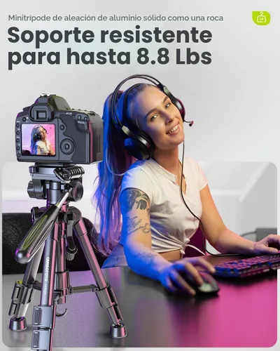 Vista 8 de CAMBOFOTO Trípode para cámara de 30", Trípode profesional de aluminio resistente para cámara sin espejo/DSLR/Teléfono celular/Videocámara, con Negro